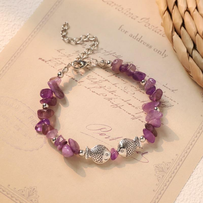 Retro bracelet niche design literary Tibetan silver amethyst butterfly bracelet women's accessories