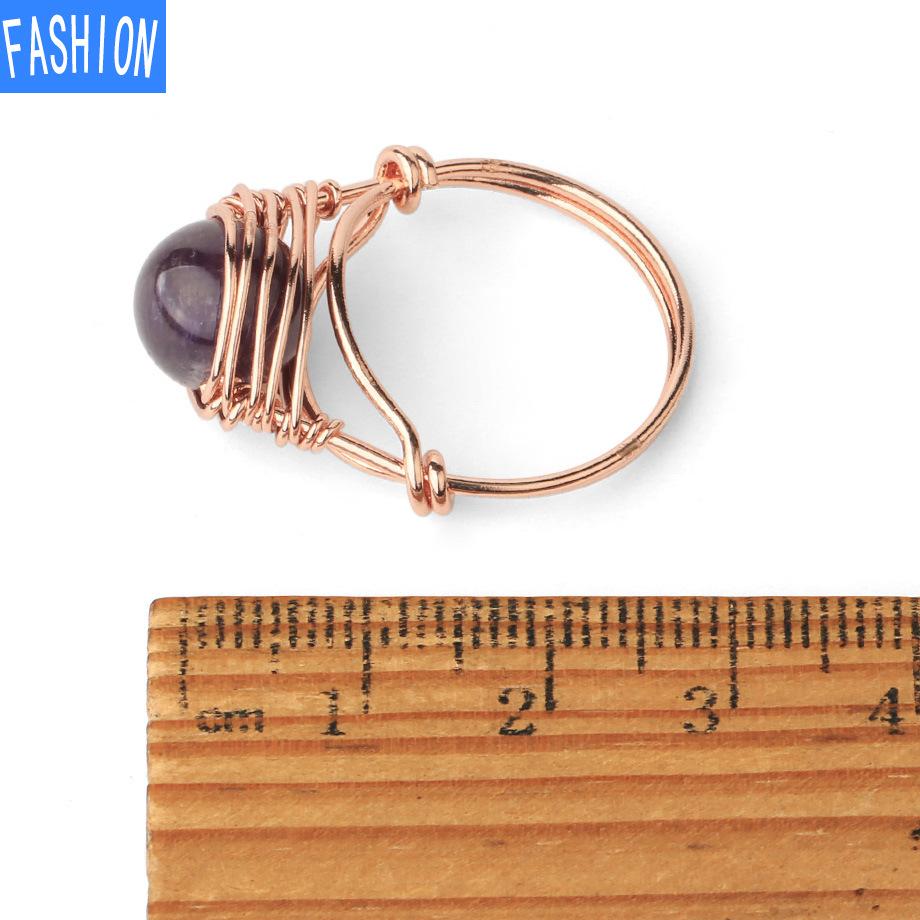 Mit Draht umwickelter runder natürlicher Kristallring, Amethyst-Rosenquarz-Reiki-Heilstein