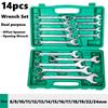 14PCS Combination Chrome Vanadium Steel Wrench Set Dual-Purpose Offset Spanner & Opening Wrench Set , Compact Storage Box