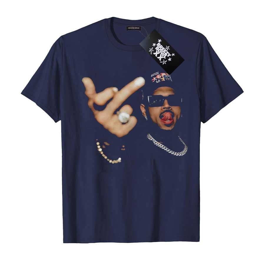 Chris Brown Middle Finger T-Shirt For Unisex Unisex 100% Cotton T Shirts To Hiphop Short Sleeve Tops Cb31