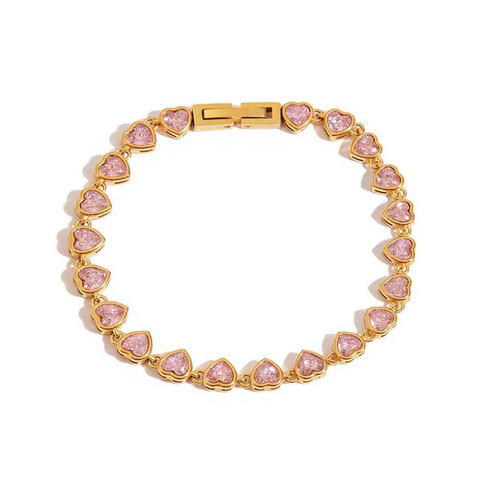 Adjustable Pink Rhinestone Bracelet Tarnish-free Personality Stacking Wrist Chain High-end Aesthetic Stainless Steel