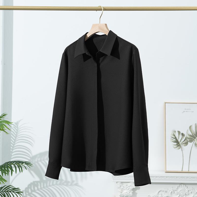 

Black Women s Long Sleeve Tencel Shirt with Thick Acetate Inner Layer for Autumn and Winter Medium чёрный