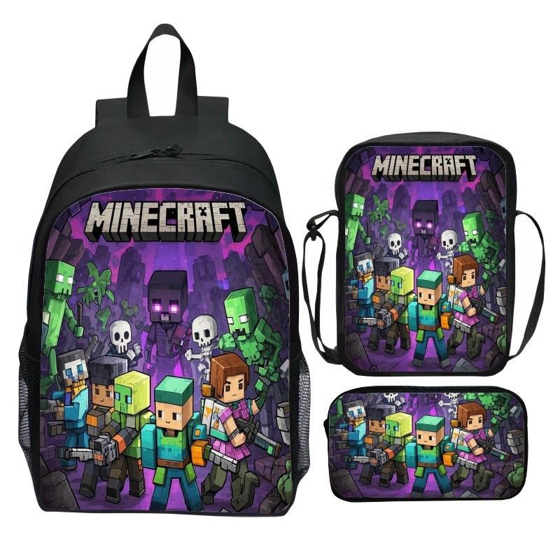Minecraft Film Nadruk 3-częściowy Zestaw Plecaków Dzieci Kreskówka Szkolny Plecak Chłopcy Dziewczynki Prezenty Niebieski