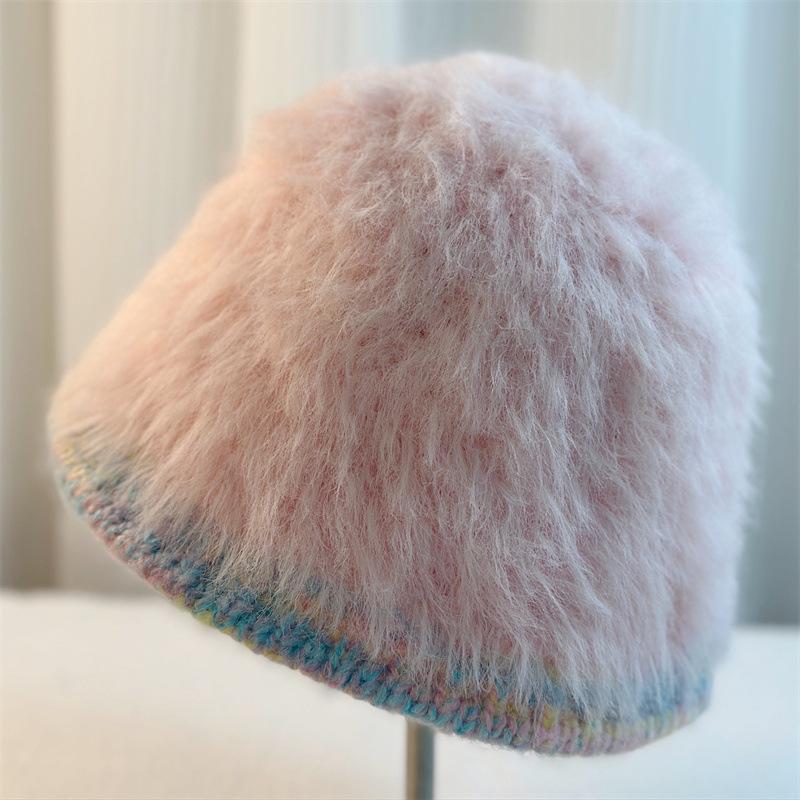 

Зимняя женская теплая шапка вязаная шапка женская рыбацкая плюшевая шапка one size fits all розовый