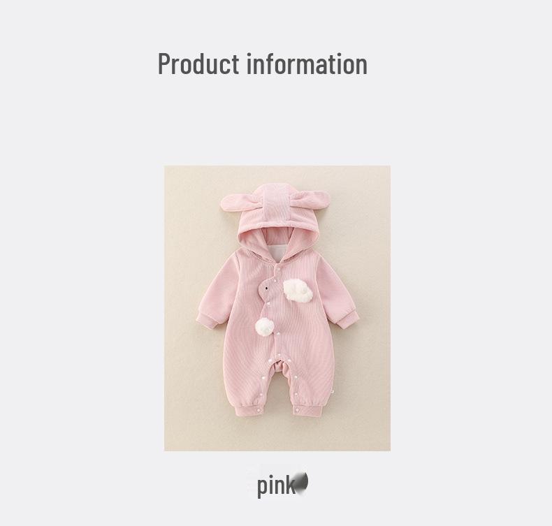 2025 Korean Style Cartoon Hooded Romper for Baby Girls - Cute Autumn Long Sleeve Jumpsuit