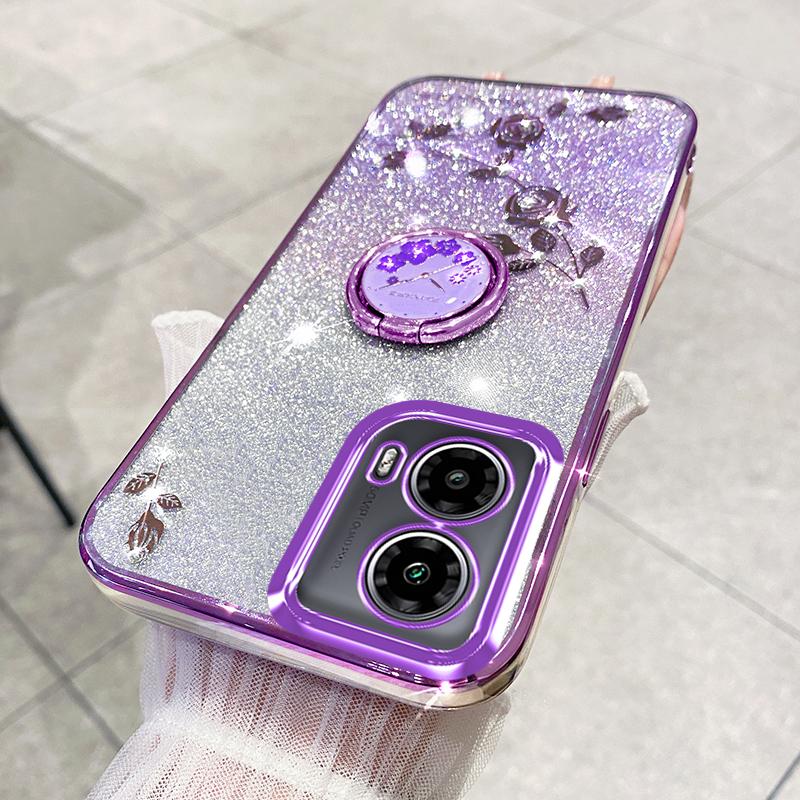 KADEM For Motorola Moto G24 5G/Moto G24 4G Case Gradient Rhinestone Flower TPU Phone Shell with Kickstand