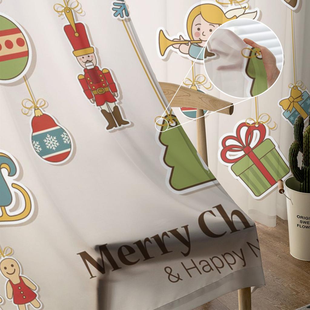Christmas Elk Cartoon Gift Tulle Curtains For Living Room Decoration Modern Chiffon Sheer Voile Kitchen Curtain