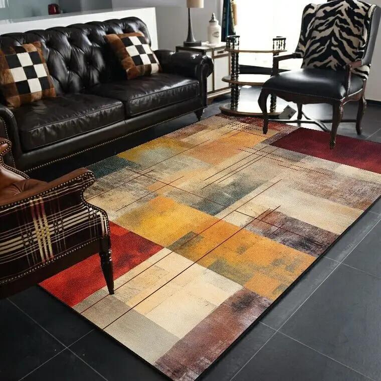 Alfombras Geométricas Abstractas Nórdicas para Sala de Estar Decoración de Felpa Hogar Retro Antideslizante Alfombra de Piso Lavable Alfombras para Dormitorio Vestidor