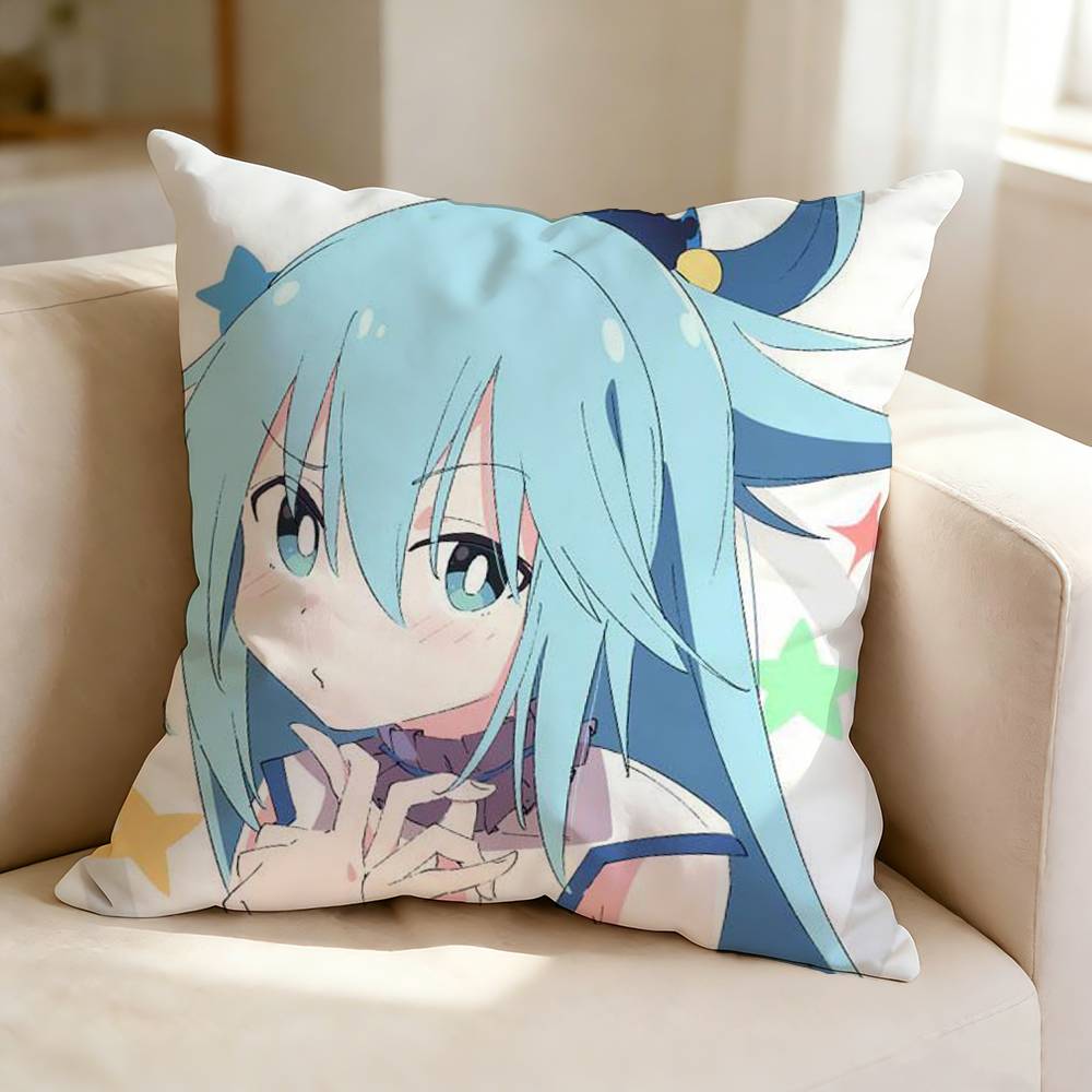Fantasy Anime K-KonoSuba A-Aqua Square Double-Sided printed Pillow Case Bedroom Bedside Pillow Sofa Cushion Cover