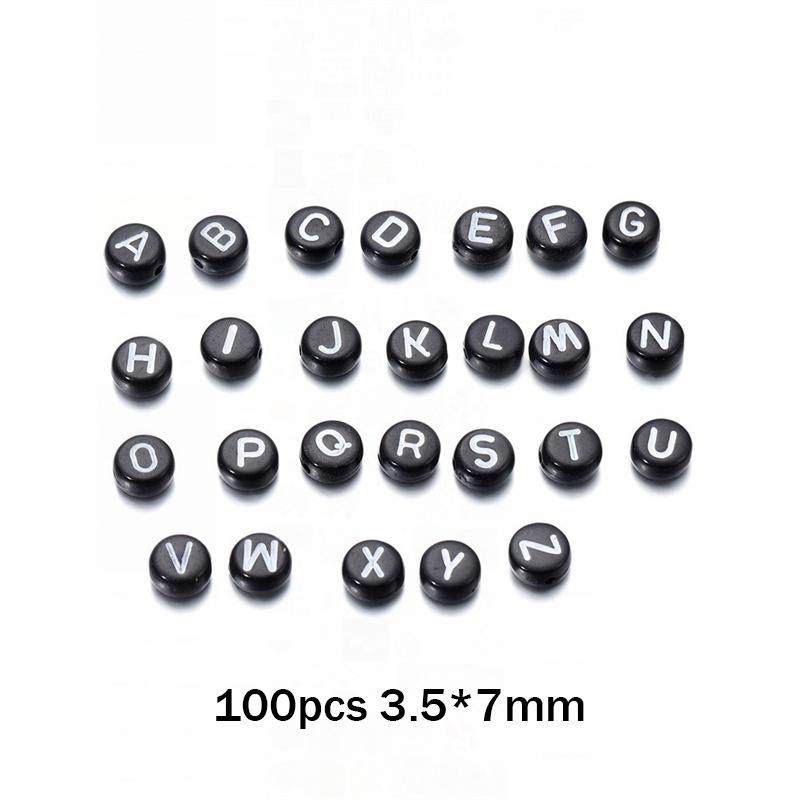 100pcs Round Square English Letter Beads DIY Bracelet Necklace Jewelry Accessory Acrylic Loose Bead String Black White Crafts