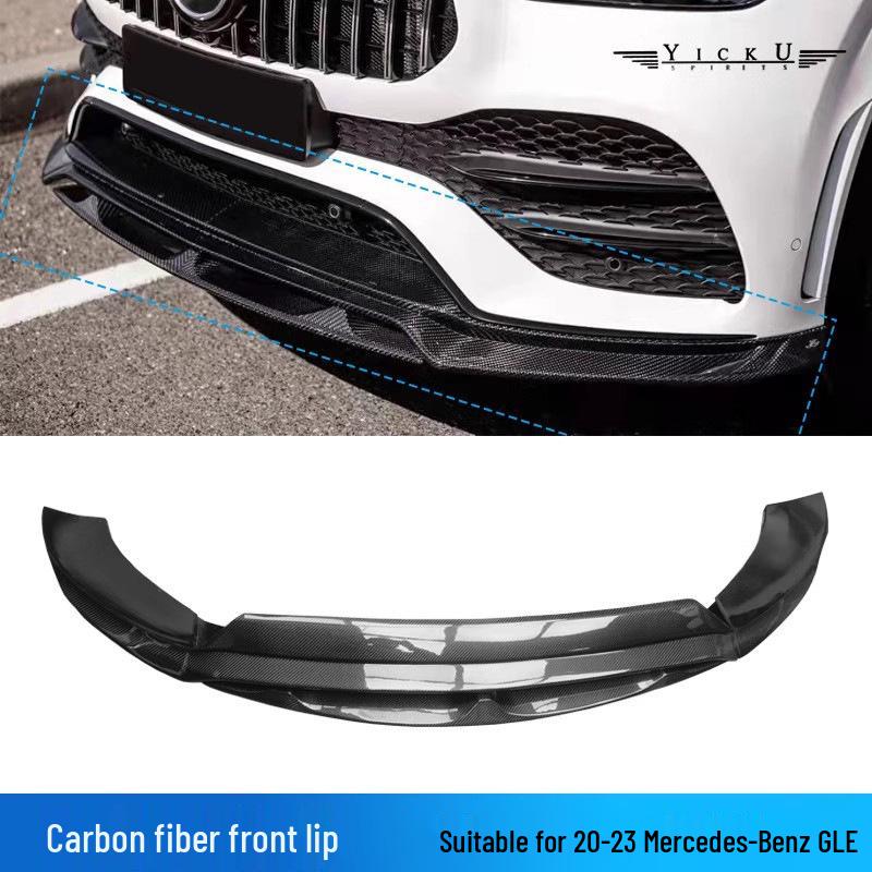 Compatible Mercedes-Benz GLE450/53 (20-23) LD Style Carbon Fiber Kit: Front & Rear Lip, Hood, Tail Top Spoiler, Grille