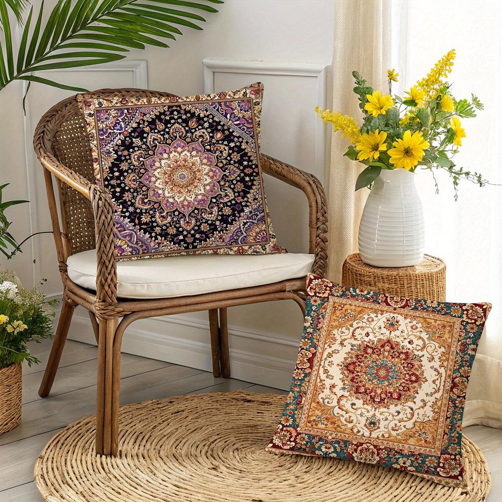 1/4pcs Vintage Persian Floral Carpet Pattern Throw Pillow Covers  Bohemian Decorative Square Cushion Cases