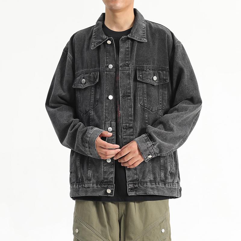 New Workwear Denim Jacket Men's Spring and Autumn American Retro Loose Denim Lapel Jacket