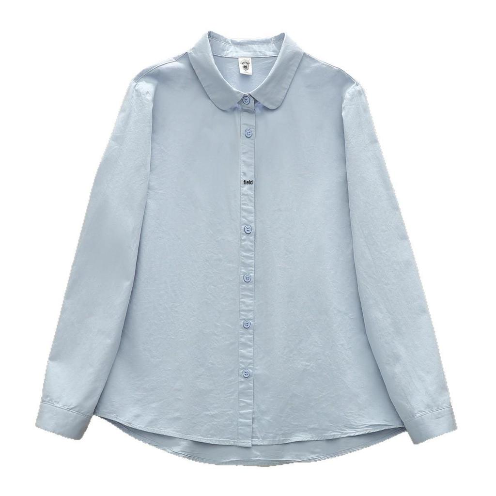 Spring Autumn Pure Cotton Women's Doll Collar Long Sleeve Shirt