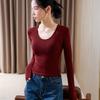 Long-sleeved Bottoming Shirt Women's Autumn and Winter 2025 New Women's Clothing Thin V-neck Solid Color T-shirt Temperament Waist Inner Top