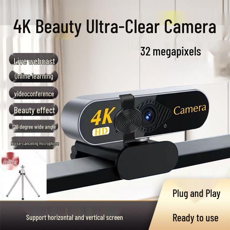 4K Ultra HD Camera with USB, Desktop/Laptop Microphone for Horizontal/Vertical Streaming & Online Meetings
