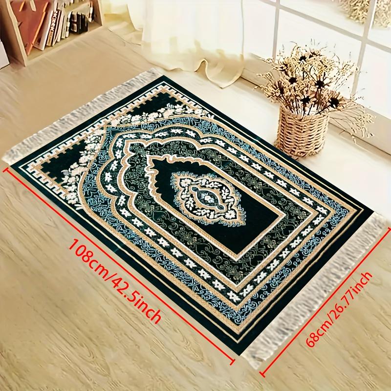 

VIKAMA Роскошный Зелено-Золотой Исламский Молитвенный Коврик Винтажный Цветочный Узор Мягкий Кисточками Коврик для Молитвы Украшение для Дома 48x98cm 19x39inch