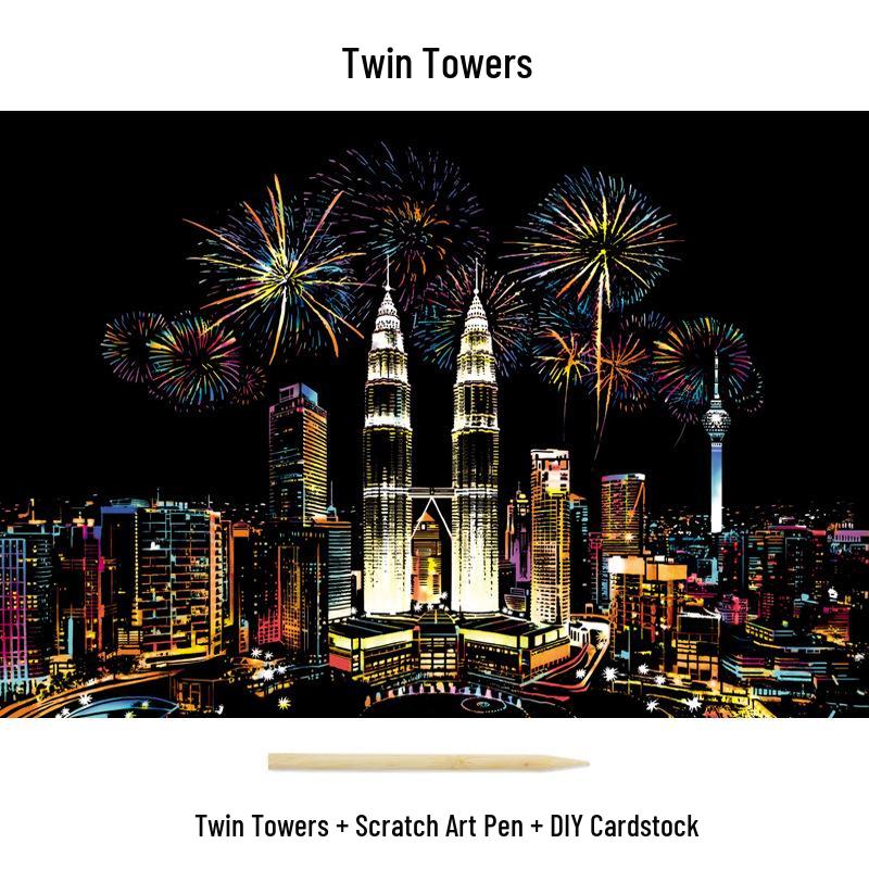 City Night View Scratch Art – DIY Kreatives Handgemachtes Malen Geschenk für Beste Freundin