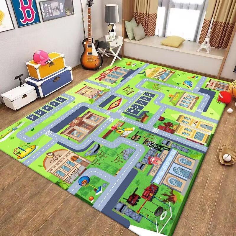 Car Play Mat for Boys and Girls Highway City Traffic-Themed Rugs for Kids Toy Cars Kids Rugs for Playroom Non-Slip Kids Play Rug