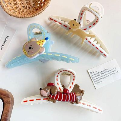 Dachshund Puppy Acrylic Hair Claw: Cute Cartoon Shark Clip for Thick Hair