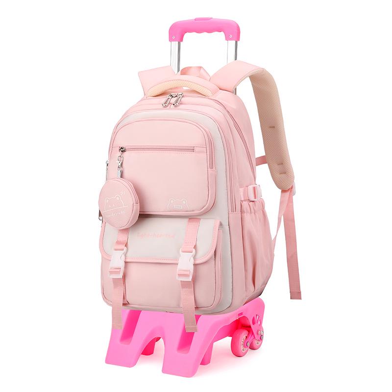 Natural Fish Design Trolley Backpack for Middle School Girls - Large Multi-Layer Capacity