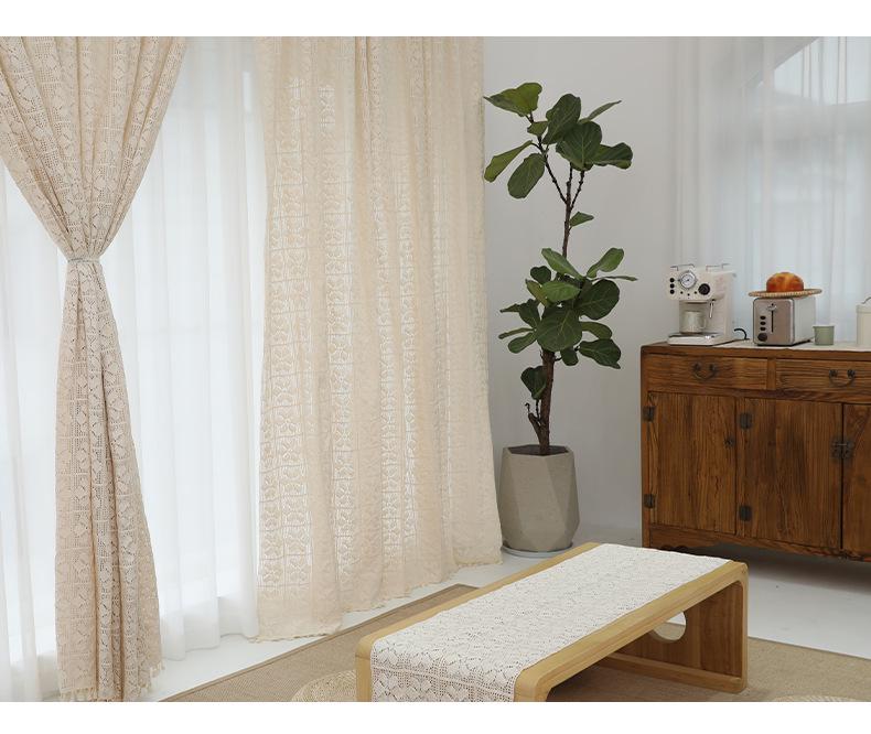 American Pastoral Floral Lace Cotton Solid Color Sun-Blocking Decorative Curtains for Bay Windows