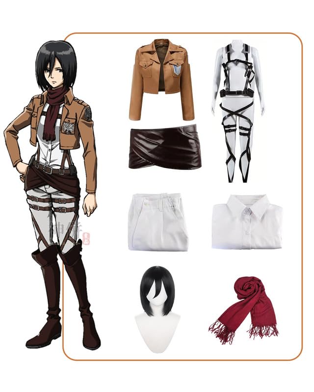 [Excellent Quality] Mikasa Ackerman Cosplay Wig, Wings of Freedom Scout Regiment Cosplay Costume for Adults, School Festivals, Events, and Stage Wear