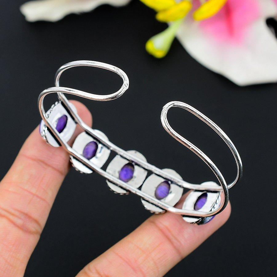 Charoite Gemstone Handmade 925 Sterling Silver Cuff Bangle Adjustable KG-248