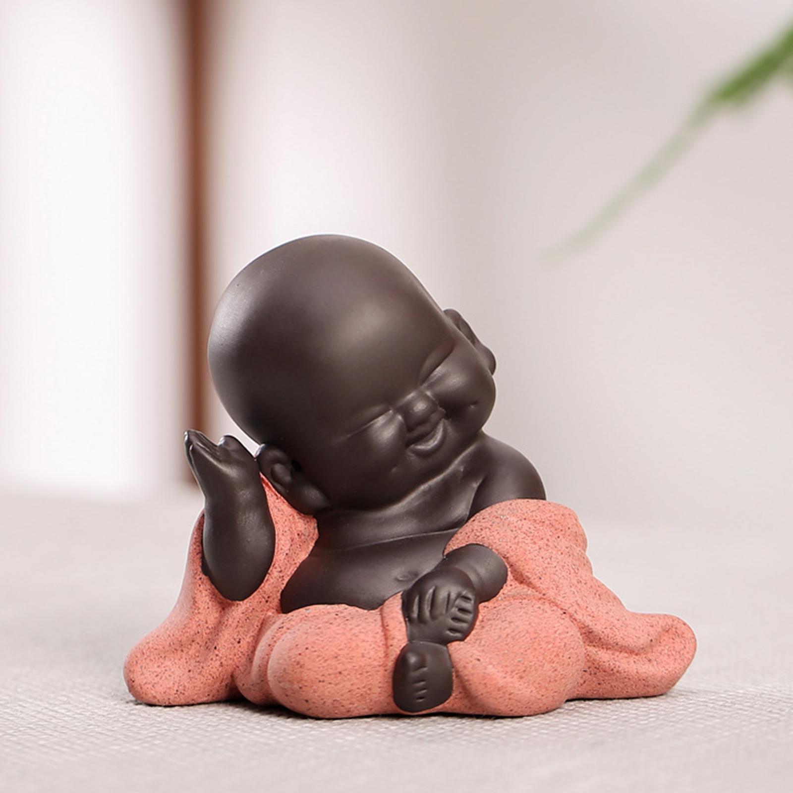Little Cute Ceramic Laughing Maitreya Happy Buddha Statue Figurine Ornaments, Looks Vividly and Lovely