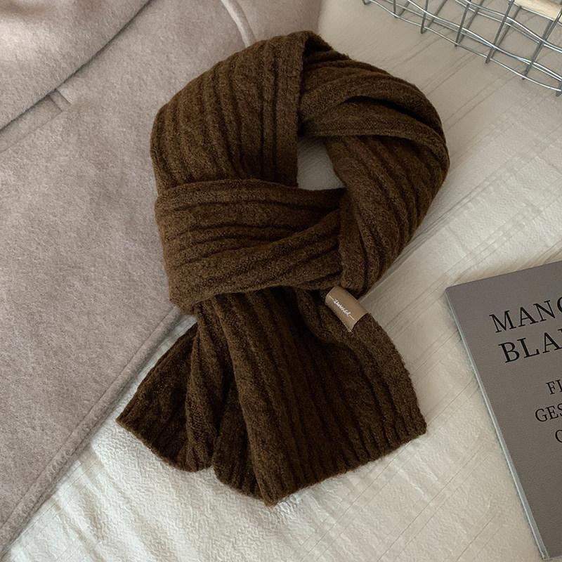 New atmosphere solid color knitted scarf women's winter Korean soft waxy skin-friendly warm wool scarf student