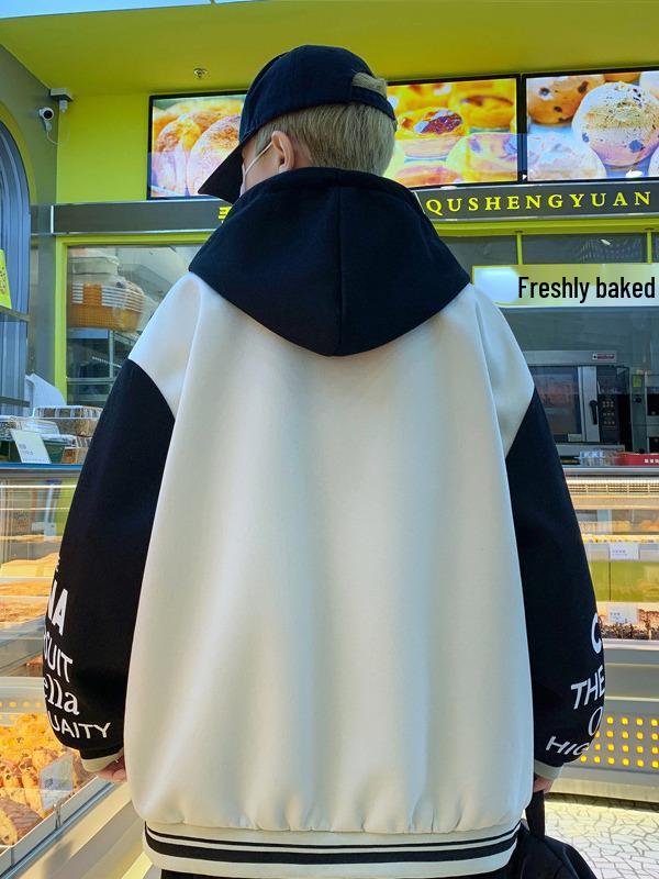 Frühlings- und Herbst-Kapuzen-Freizeitjacke für Herren und Teenager - 65% Baumwolle, Baseball-Stil für Mittelschüler