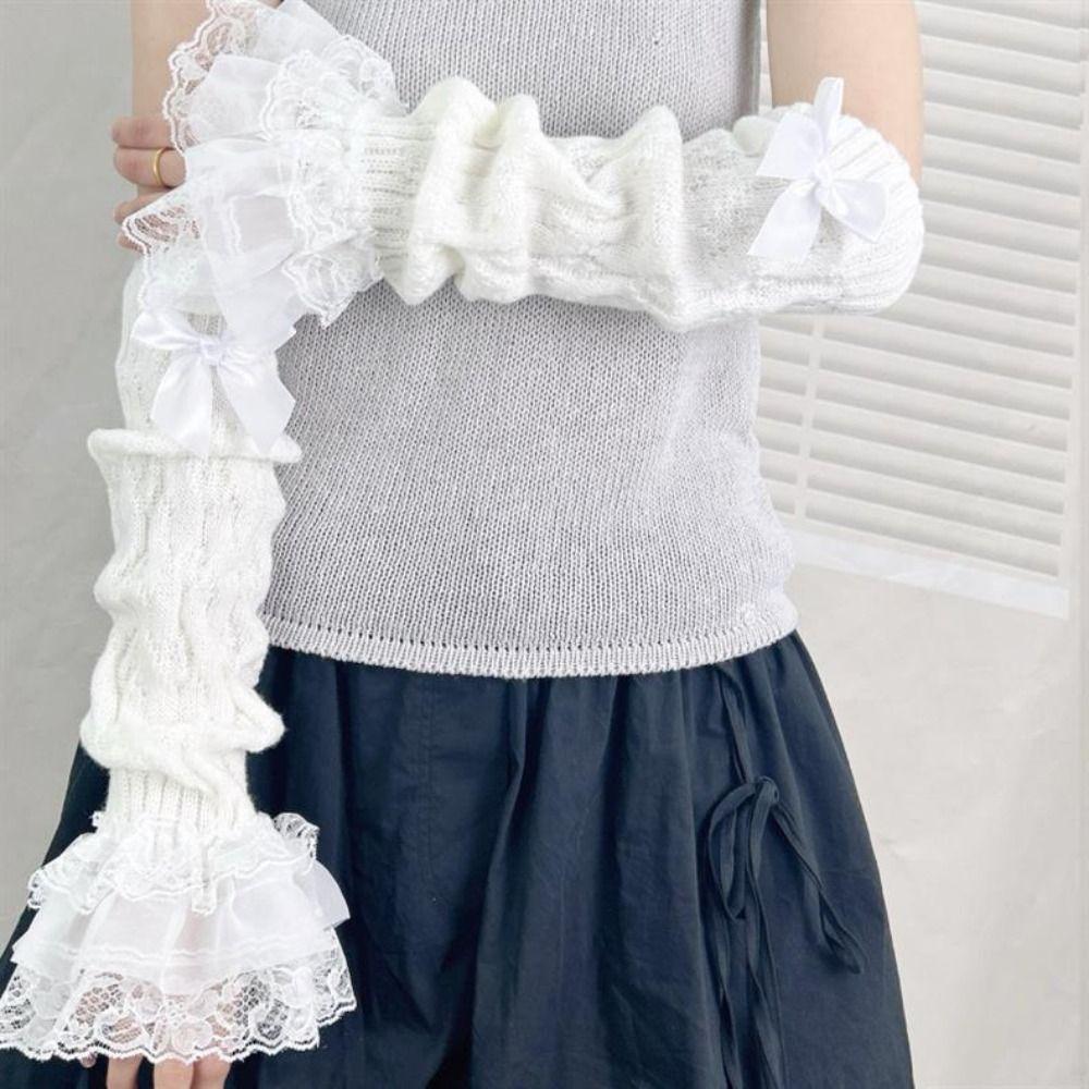 Knitted Wrist Sleeves Fingerless Anime Gloves Goth Elbow Mittens  Harajuku Style