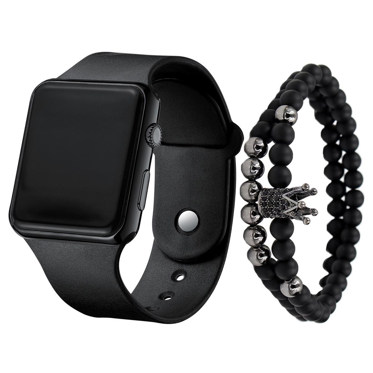 

Мужские светодиодные силиконовые часы и набор браслетов-корон