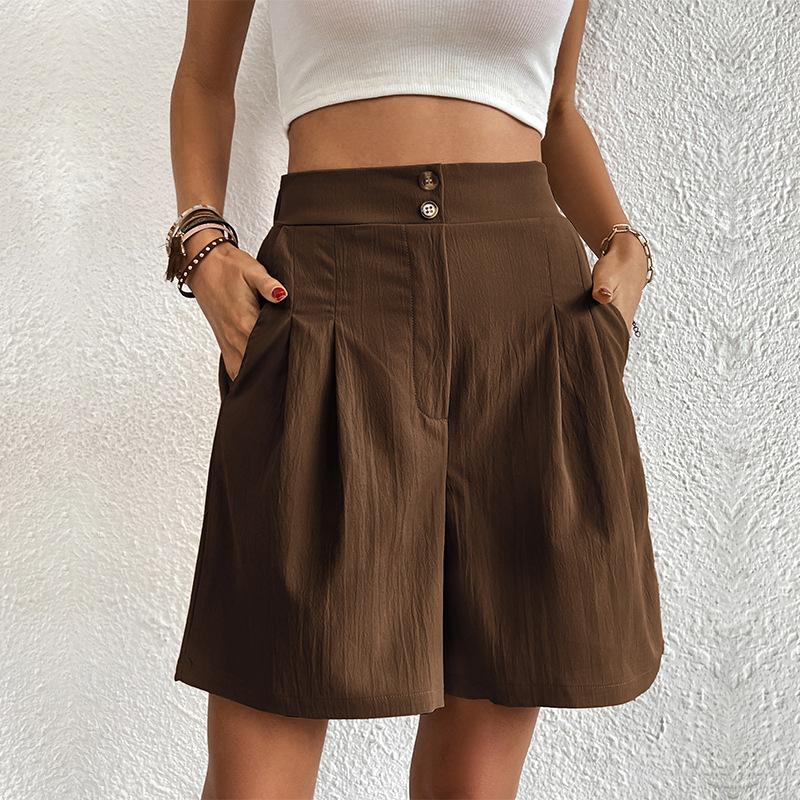 [Shorts mit hoher Taille und einfarbiger Farbe] Shorts mit hoher Taille und einfarbiger Farbe, lässige, lockere Shorts mit weitem Bein für den Sommer, Damenbekleidung