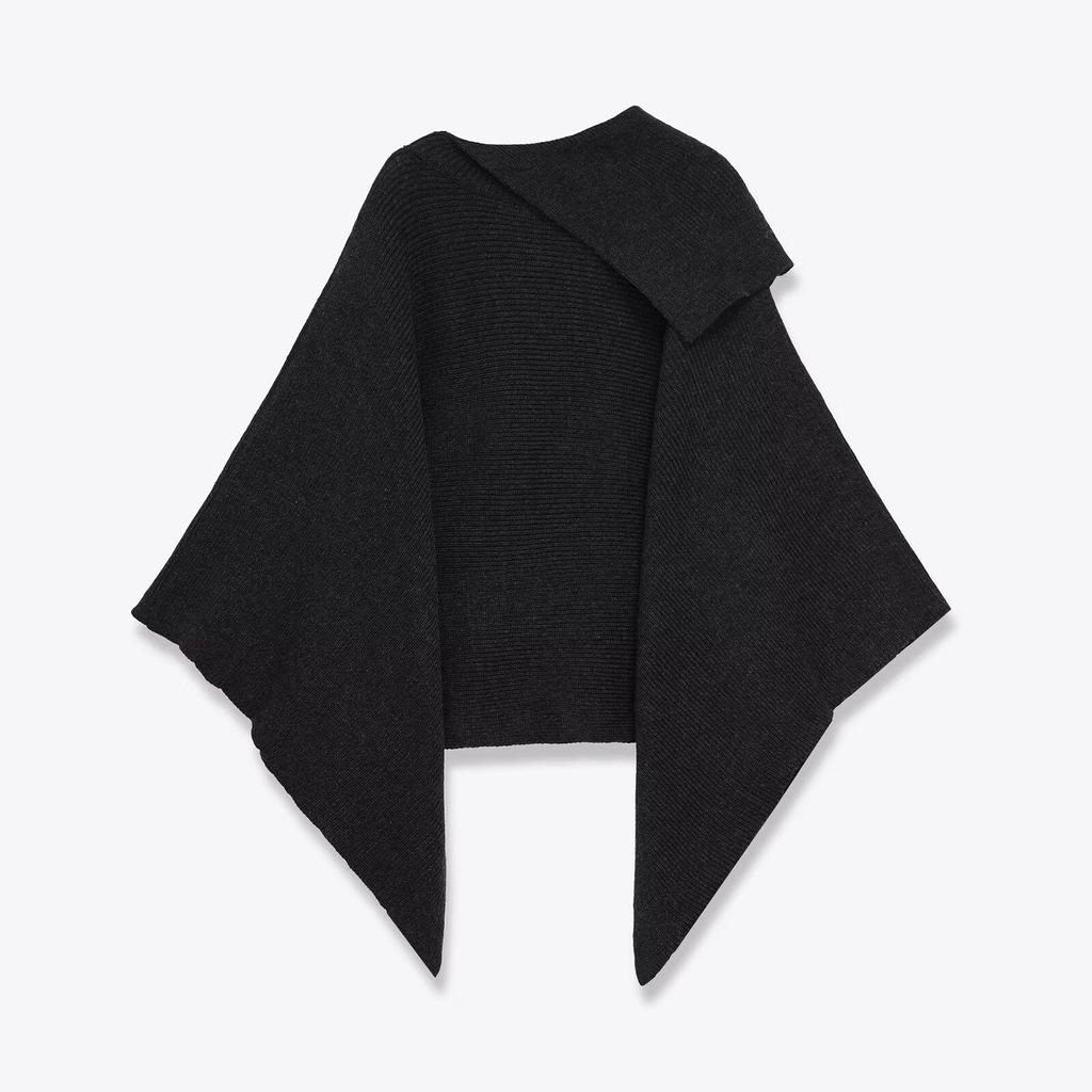 2025 Autumn Black Asymmetrical Cape Knitwear for Women - European Style