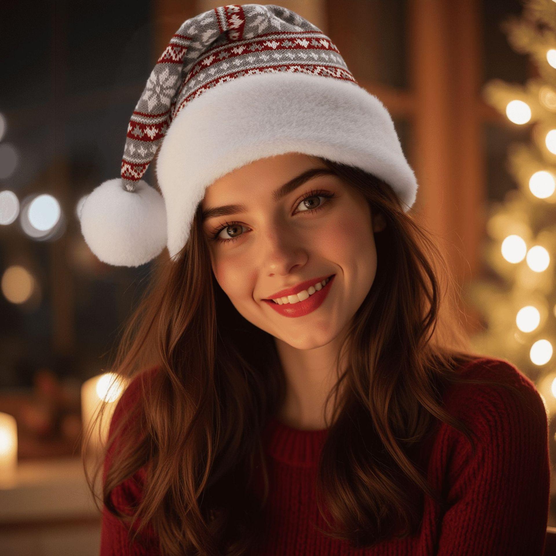 

Snowfake Elk Hat Winter Thicken Knitted Velvet Cloth Adult Christmas Hat Merry Christmas Decor Gifts Happy New Year 2026 Naviida