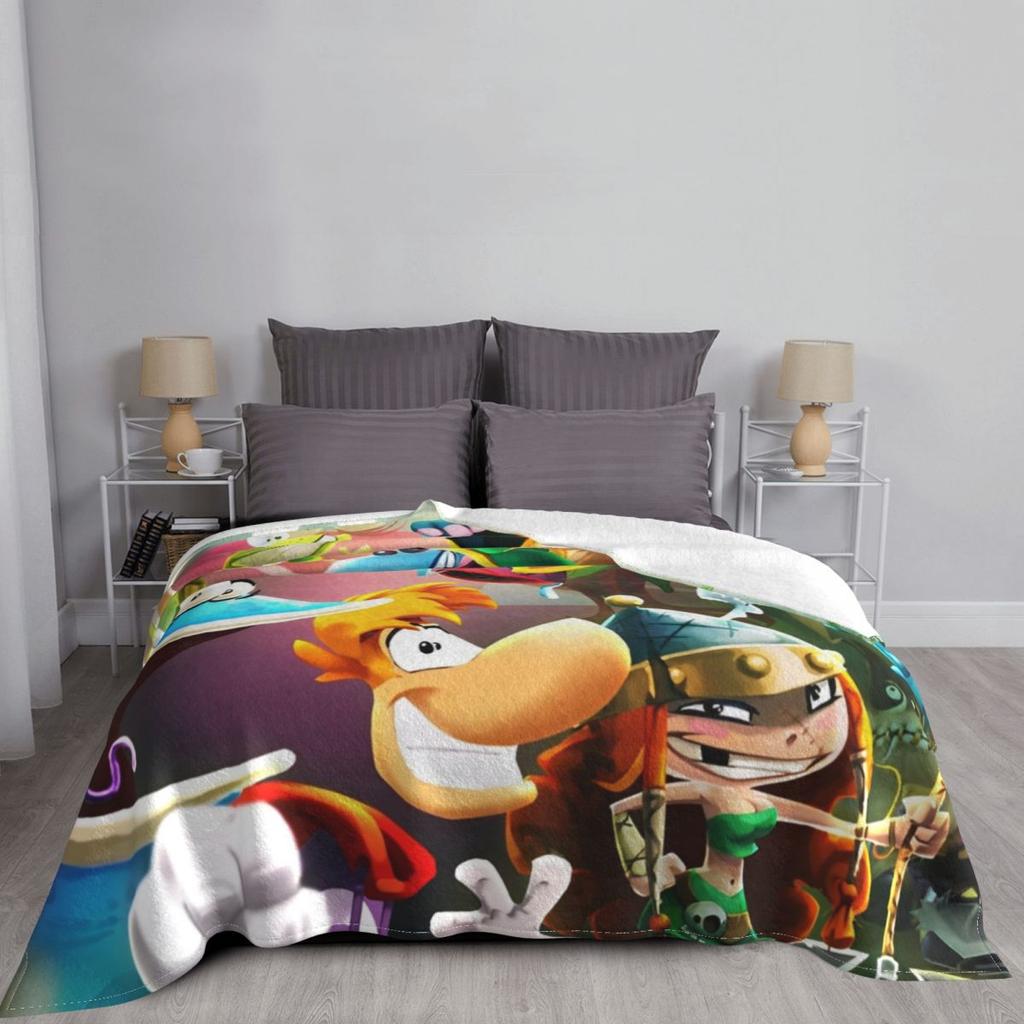 Rayman Abenteuer Spiel Cartoon Gestrickte Decke Lustige Kunst Flanell Überwurfdecke Reise Bedruckt Weich Warm Multifunktionale Teppichfliese