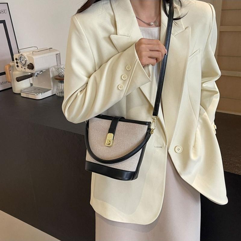 1Pc  Popular Bucket Bag Women's Messenger Bag Korean Niche Versatile Retro Canvas Handbag Messenger Bag
