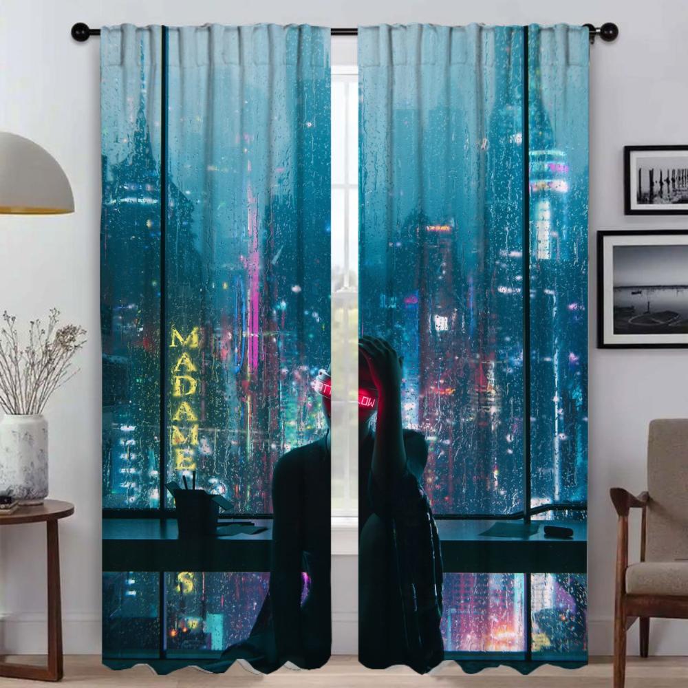 Japan Neon 3D Reams Window Curtain for Room 2 Panel Anti-mosquito Curtains Tulle for Bedroom Halloween Decoration Partition Home
