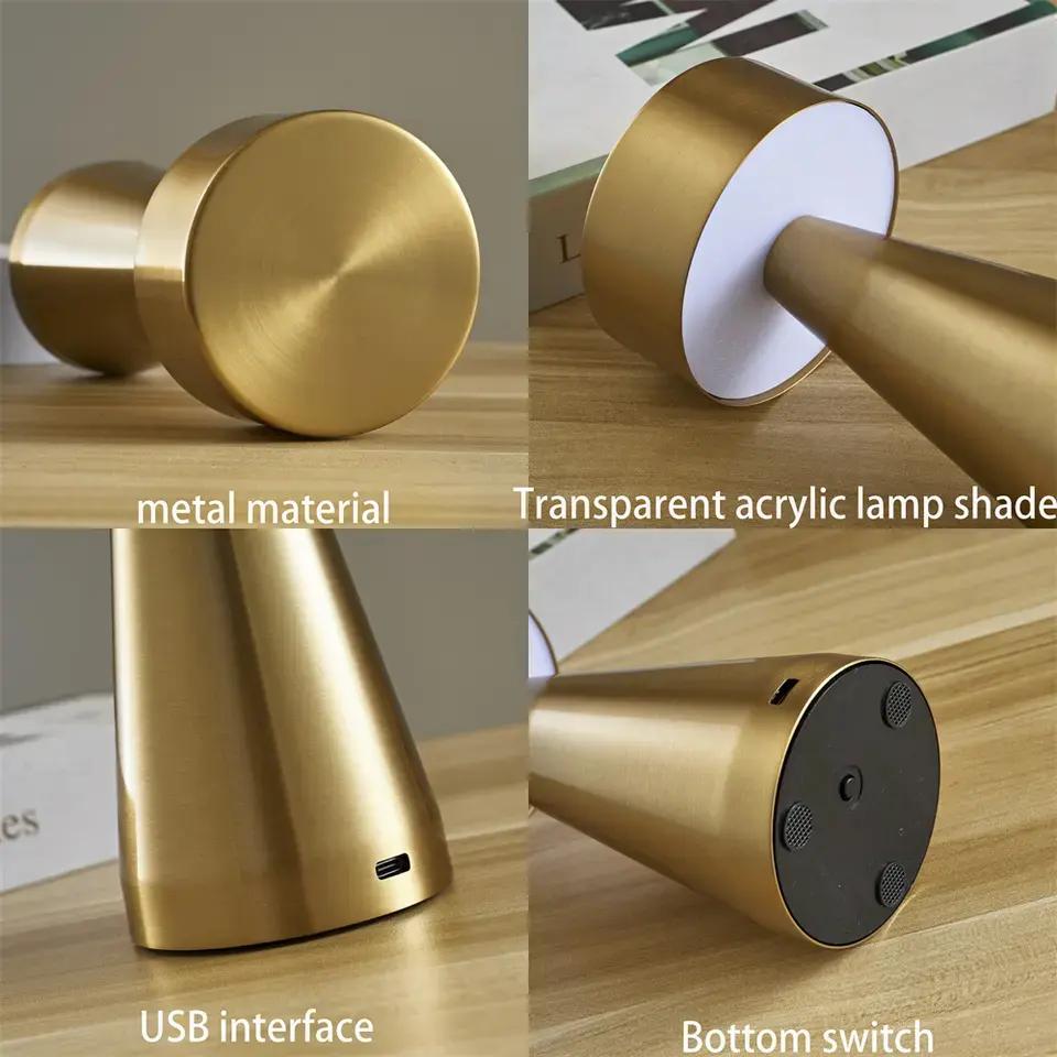 Modern LED Dining Table Lamp 3-Color Retro Bar Night Light Touch Sensor Rechargeable Coffee Table Decorative Lamp Metal Shade