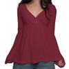 Women's Cross Neck Long Sleeve Loose Fit Solid Color Lace Trim T-Shirt Casual