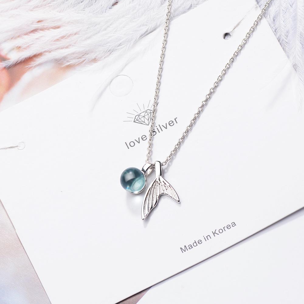 Korean Style Blue Crystal Mermaid Tail Clavicle Necklace