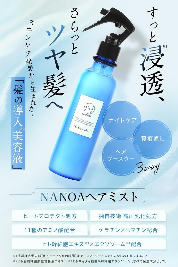 (NANOA) NANOA Hair Mist - Fixes Bedhead - Keratin and Human Stem Cell Hair Water, Highly Praised by Doctors - 200mL