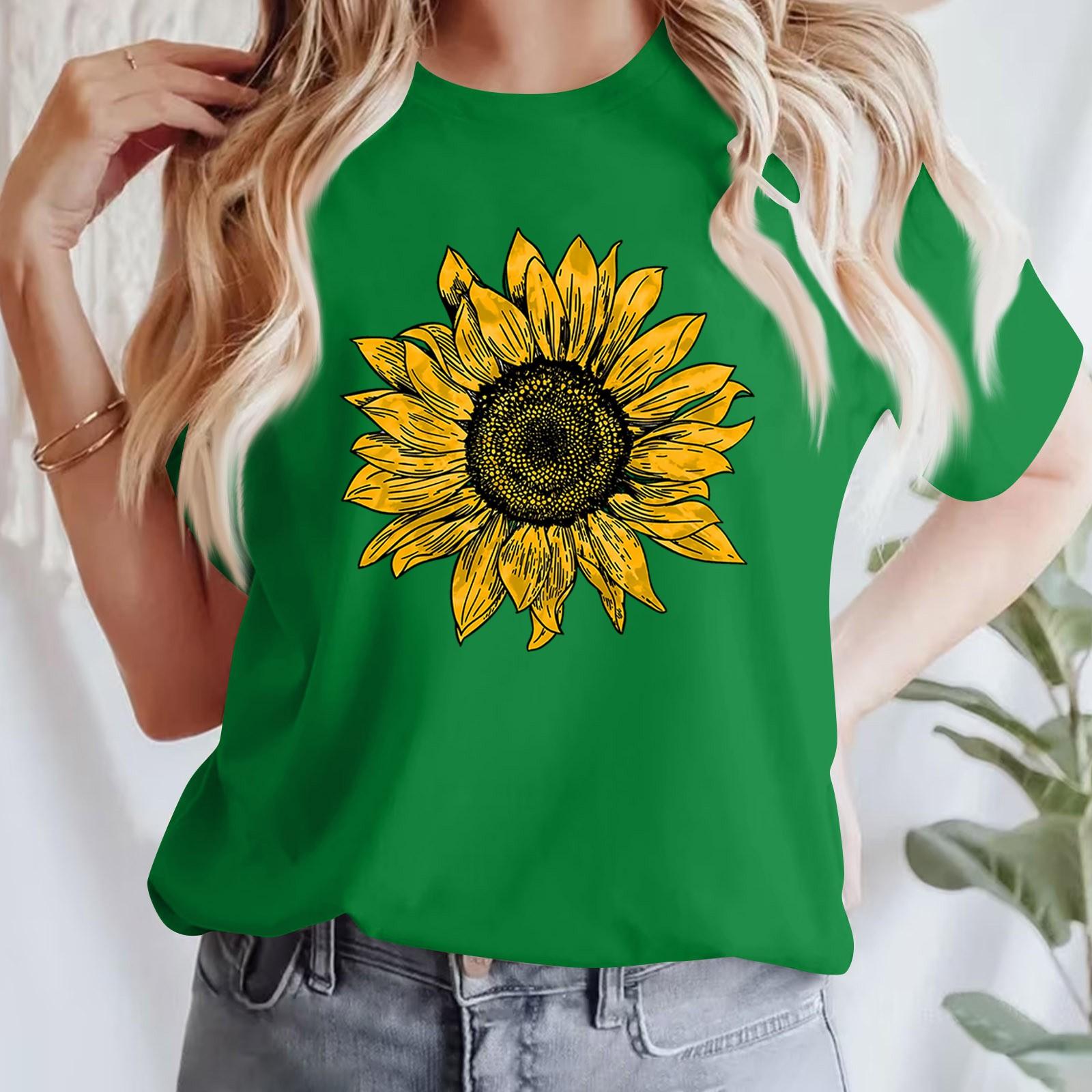 

Женская повседневная футболка с принтом, пуловер с круглым вырезом, топ с короткими рукавами XXL зелёный