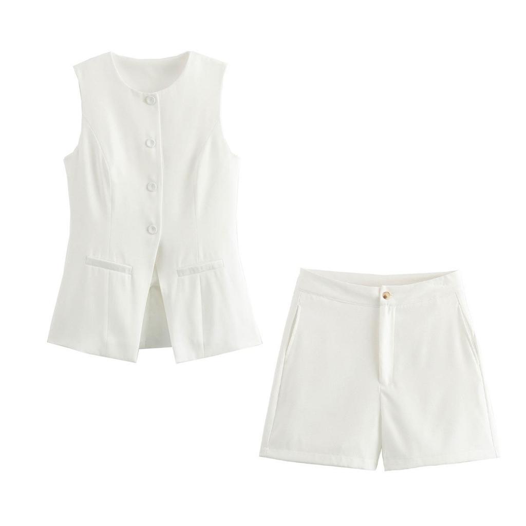 2025 Women's Summer Commuter Sleeveless Vest and High-Waisted Shorts Set