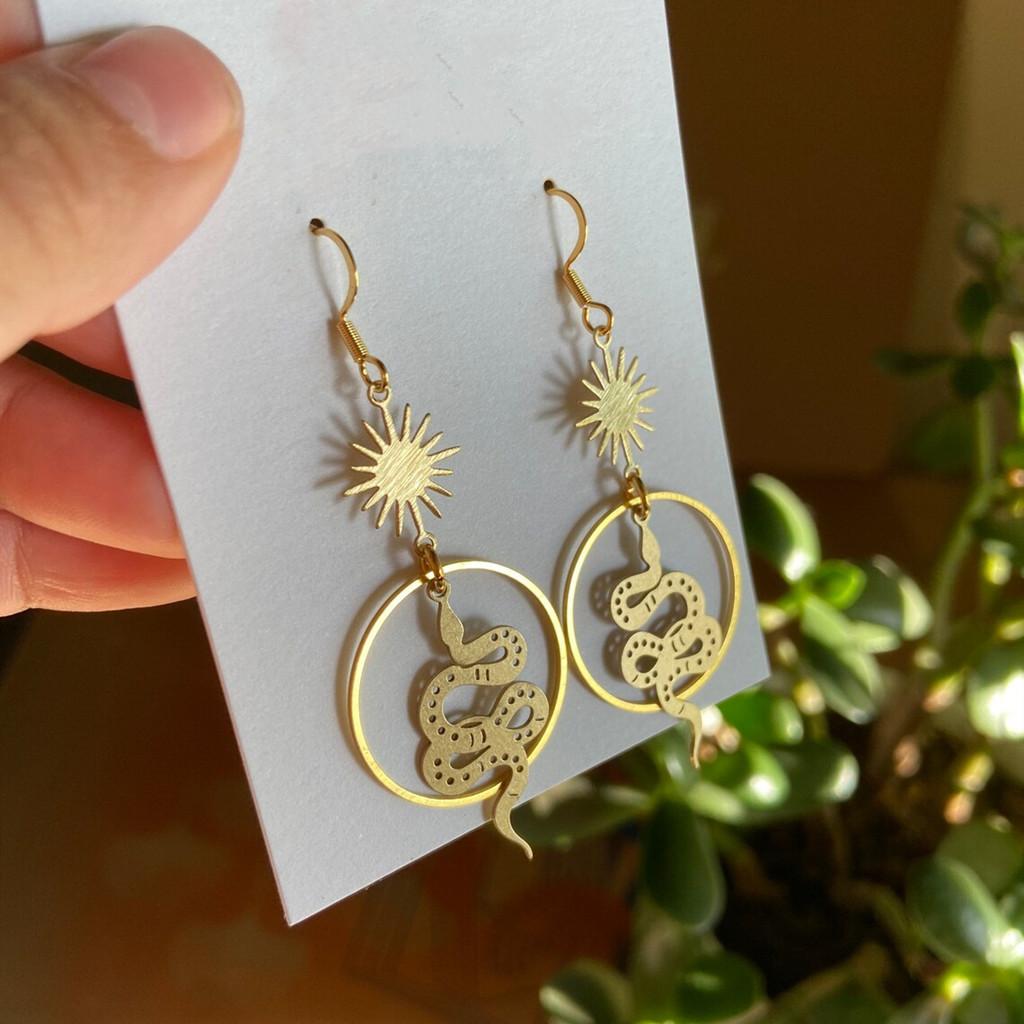 Retro Animal Snake Zodiac Alloy Earrings Handmade For Summer 2024 Gold A