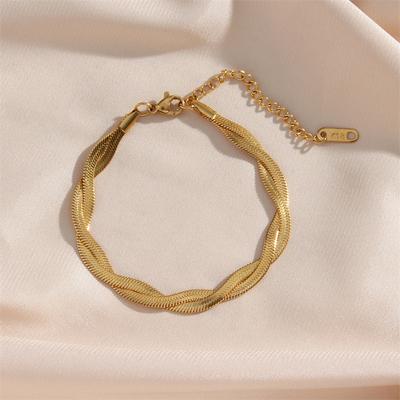 Women French Vintage Jewelry Titanium Steel Choker Necklaces Bracelets 18K Gold Plated Braided Twisted Snake Chain