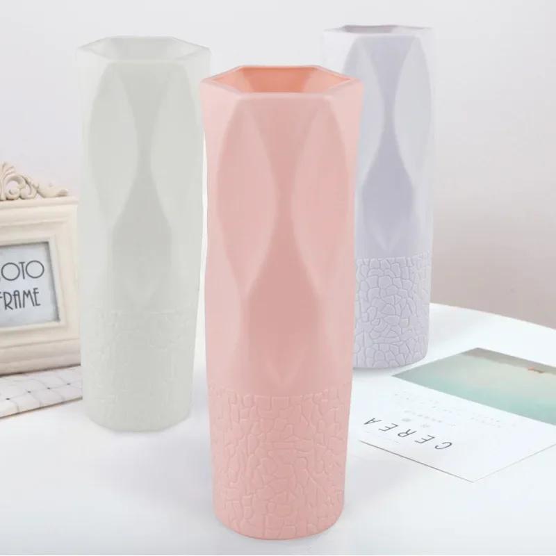 Nordic White Pink Imitation Ceramic Flower Plastic Flower Vase Improve Your Home Office And Wedding Environment Basket Vase