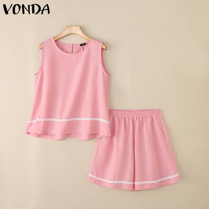 VONDA Summer Outfits Women Sets Sleeveless Tank Tops and Shorts Suits