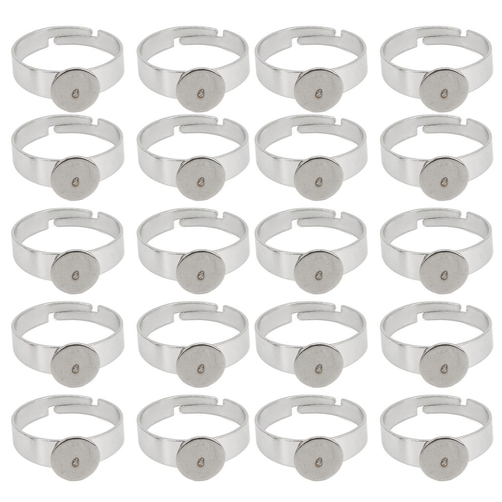 20PCS Blank Ring 8mm Adjustable Stainless Steel DIY Flat Ring Base for DIY Rings DIY Jewelry